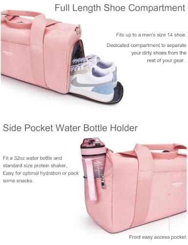Gym Bag for Women,Pu Leather Handle,Dry Wet Separated with Shoe Compartment & Wet Pocket,Waterproof Duffle Bag for Travel Sports Fitness Workout Athletic (Pink,19"-Medium) — view 4