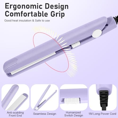 LOPHE Mini Ceramic Plate Hair Straightener, 10s Fast Heating Flat Irons Curling Iron Hair Portable Travel Curling Wand Upgraded Dual-use Hair Curler for Short and All-Hair Types (Purple) — view 4