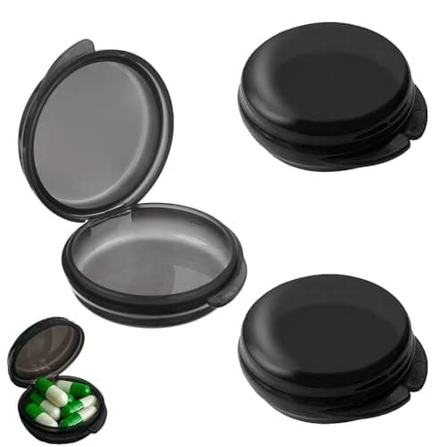3 PCS Single Pill Box, Small Pill Box for Pocket, Small Tablet Box, Mini Pill Organizer, Portable Mini Pill Case, for Home, Work, Outdoor & Camping(Black)
