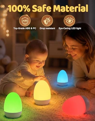 Egg Light Baby Night Light - 2600mAh Rechargeable Bedside Lamp with 3 Color Temperatures + 12 RGB Colors, Touch Dimmable, Battery Lamp for Newborn, Night Feeds, Toddler, Kids, Perfect Baby Essentials — view 5