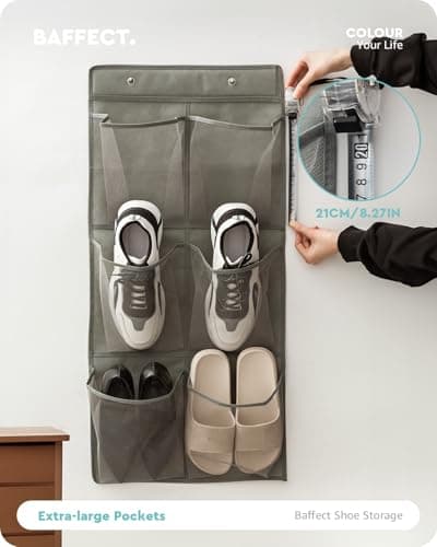 Baffect Hanging Shoe Storage Wall Mounted 6 Pockets (2 pcs,grey,No Drill) — view 3