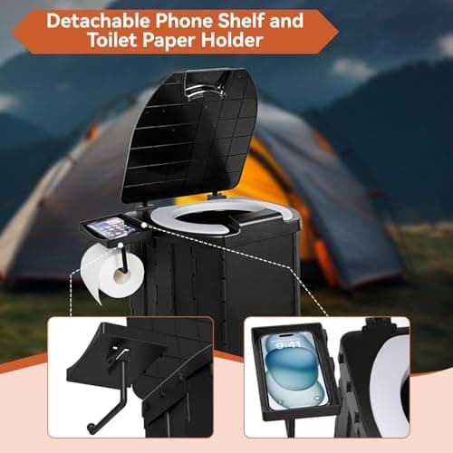 Synvion Portable Camping Toilet for Adults, Foldable Travel Toilet with PU Cushion Seat, 5L Capacity, Waste Bags & Carry Bag, Compact & Easy to Clean for Outdoor, Road Trips & Emergency Outdoor Use — view 3