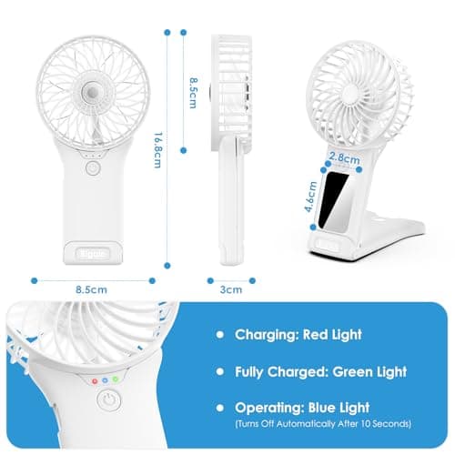 Bigqin Mini Portable Fan, USB Rechargeable F an with Mirror and Lanyard, 4 Speed Silent Battery Operated Hand held Fa n, Powerful Mini F a n for Home,Office,Travel and Outdoors — view 3