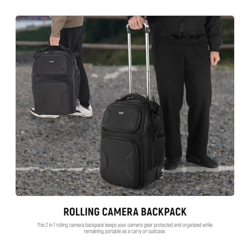 Neewer 2 in 1 Camera Roller Bag with Detachable Shockproof Dividers Retractable Handle Waistband Rain Cover Water Resistant Robust Carry On Backpack for Camera Tripod Flash Lens Laptop, Black, PB027 — view 3
