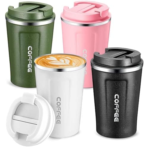 LYCN 4 Pack Travel Coffee Cup, Insulated Mugs with Lids, 380 ml /13 oz