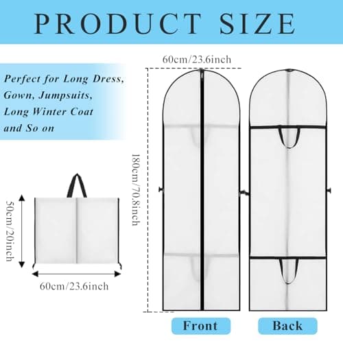 1 Pack Dress Bags Covers Long 60cm*180cm, PEVA Hanging Garment Bags with Handle Waterproof Dustproof Clothes Covers for Gowns, Wedding Dress, Trench Coats, Suits (White) — view 2