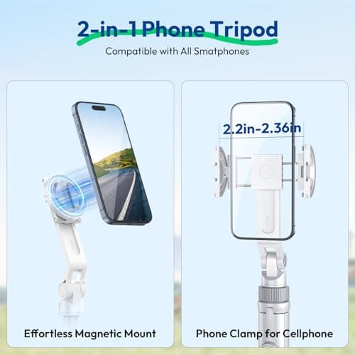 ULANZI TT88 Magnetic Tripod for iPhone, 57" Extendable Selfie Stick with Remote, 2-in-1 Phone Clip & Dual Cold Shoe Mounts-Lightweight Phone Tripod Stand for Vlogging, Travel, Video Recording — view 2