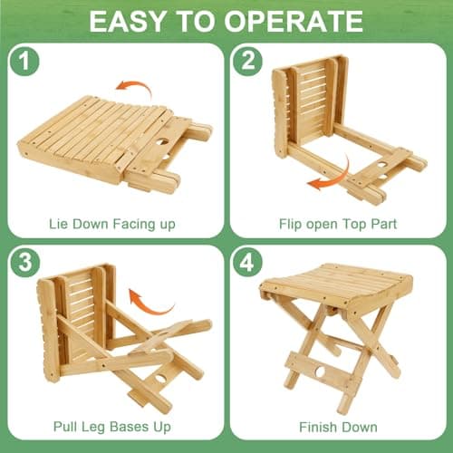 Bamboo Folding Stool,for Portable Sauna Box Arc Shape Design Foldable Sauna Chair Multipurpose Strong Load Bearing Stool for Home Outdoor Camping Fishing Beach — view 6