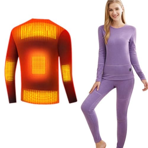 TOVCHEI Electric Heated Underwear Smart USB Powered Heated Thermal Baselayer Underwear for Women Skiing, Travel,Purple A,M
