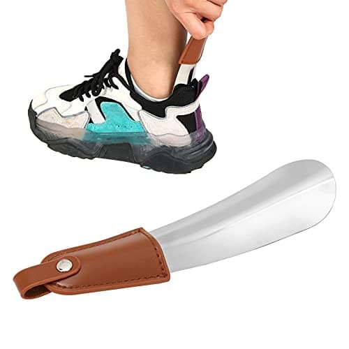 LIZEALUCKY Metal Small Shoe Horns, Professional Stainless Steel Shoe Horn Travel Portable Shoehorn with PU Leather Handle Compact Shoehorns Helpers with Leather for Men,Women,Elder — view 6
