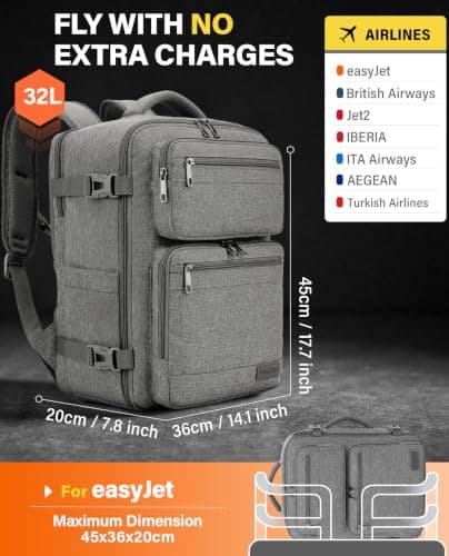 VANKEV 45x36x20 EasyJet British Airways Cabin Bag Travel Backpack — view 2