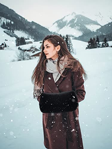 Rulala Fancy Faux Fur Hand Muffs for Women Winter Warm Arm and Hand Warmer with PU Leather Strap Include Pockets, Black, 13.8 * 7.88 — view 2