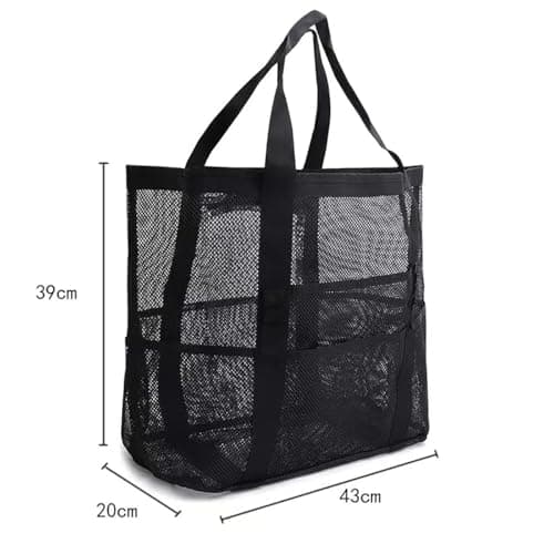 CCAIPU Large Mesh Beach Bag, Mesh Bag for Sand Toys, Foldable Handbags, Storage Bag with Pockets and Zip, for Beach, Holiday, Travel, Shopping (Orange) — view 4