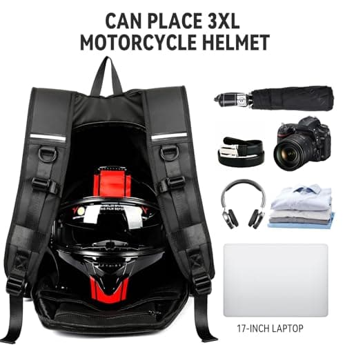 HYC00 Motorcycle Backpacks for Men Women Waterproof Motorbike Helmet Backpack, Reflective Motorbike Helmet Rucksack Bag, Motorcycle Accessories, Cycling Travel Backpacks School Bags, G-Black Small — view 4