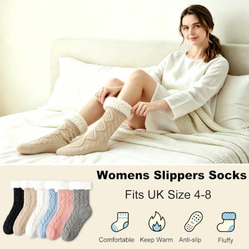 Womens Fleece Lined Slipper Socks, Non Slip Grips Warm Fluffy House Socks — view 6