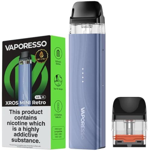 Vaporesso XROS Mini Retro Vape Pod Kit [8 Colors] 18W Max Output |1000mAh Battery|LED Battery Indicator|Type-C Fast Charge Vape Device – Compatible with ALL XROS Pods - No Nicotine (Sky Blue)