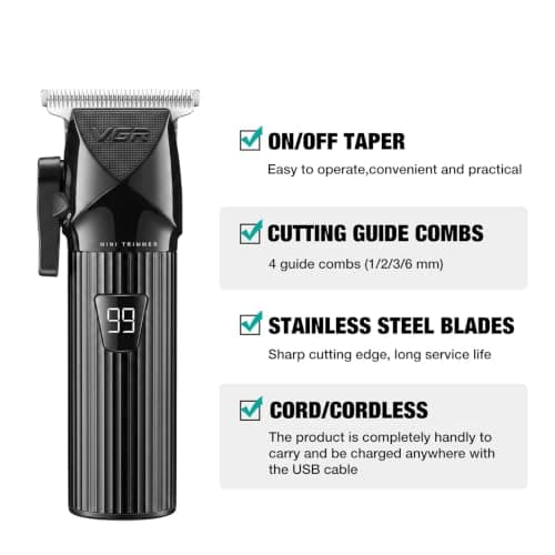 VGR 037 Mini Hair Trimmer for Men with Taper Lever and LED Display, Black — view 2