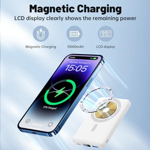 YAGOPAL Power Bank 10000mAh Fast Charging PD 22.5W Wireless Portable Charger with Foldable Stand and LED Display Magnetic Battery Pack for iPhone 16/15/14/13/12 Mini Pro/Pro Max — view 5