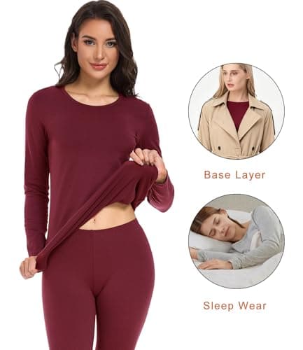 wirarpa Women's Thermal Underwear Set Cotton Base Layer Top & Bottoms L — view 3