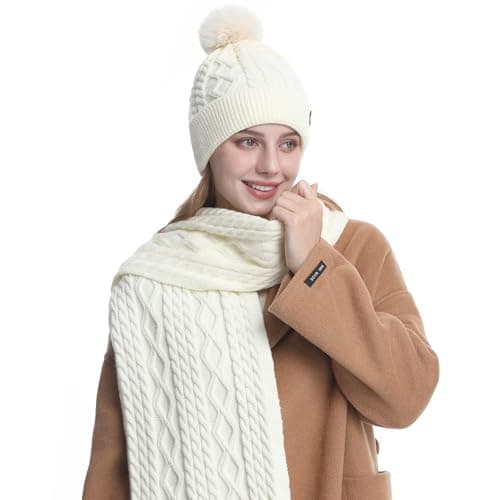 MAZELIKEHOOD Hat Scarf Gloves Set for Women 3Pcs Ladies Winter Warm Knitted Beanie Hat Scarf Neck Warmer Gloves 3 in 1 Cold Weather Set — view 4
