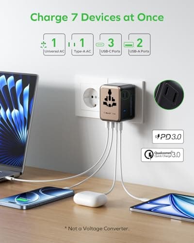 MOMAX Universal Travel Adapter 70W GaN, Travel Plug Adapter for UK/EU/AU/US — view 4