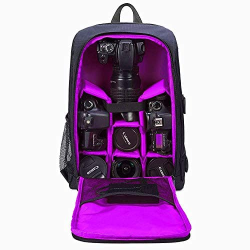 Camera Bag Waterproof Backpack Rucksack Case for Nikon Canon DSLR Lens Tripod UK (Black & Purple) — view 5