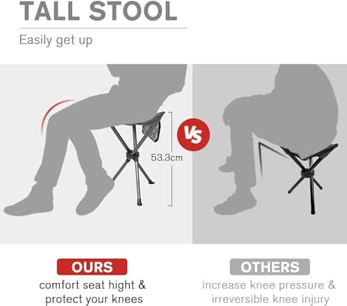 EVER ADVANCED Folding Stool Tripod Tall 53cm Lightweight Up to102 KG Grey — view 6
