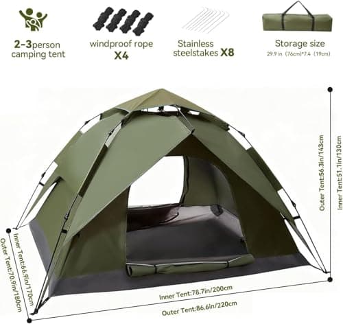 BREEZENEST 2-3 Person Pop Up Dome Tent – Waterproof Double Layer Camping Tent with Removable Outer Tarp, Quick Setup Hiking Tent for Family, Outdoor, Backpacking Adventures — view 3