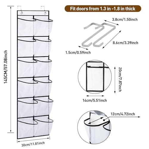SOPSTUO Hanging Shoe Storage, Over Door Shoe Storage, Door Shoe Rack,12 Breathable Mesh Huge Pockets, Shoe Hanging Storage Bag with 2 Metal Hooks for Various Doors (Modell A) — view 2