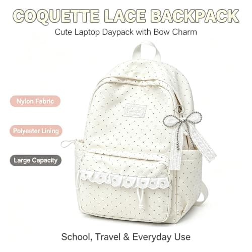 FUNLOV Girls Backpack, Cute Aesthetic Backpack Polka Dot School Backpack for Teens (Yellow) — view 4