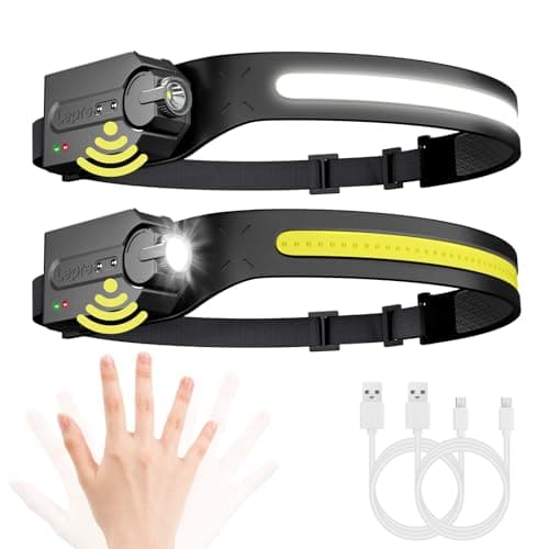 Lepro Head Torch Rechargeable, 2 Pack Super Bright Headlamp 230°Wide Beam