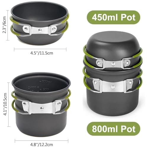 Odoland Camping Saucepans Set, 10 Pieces Durable Aluminium Complete Kitchen Utensils with Ultralight Portable Stove for Hiking, Fishing — view 2