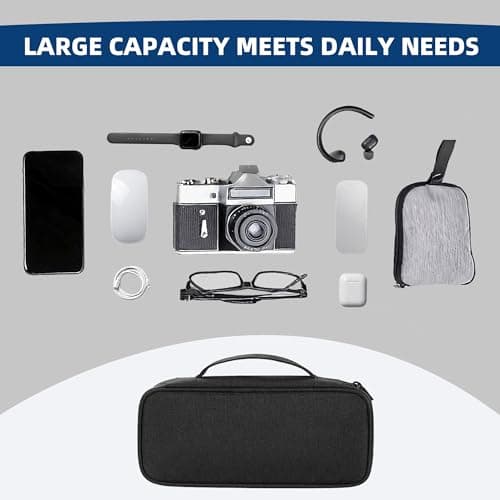 Arae Soft Canvas Tech Pouch - Cable & Charger Organizer with Removable Dividers | Compact Single-Layer Storage for Power Bank, Cords & Accessories | 25x12x6.5cm | Black — view 6