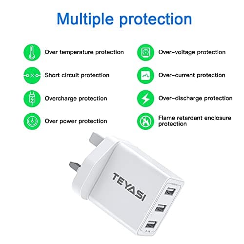 2Pack USB Plug Adaptor UK, Multi USB Charger Plug UK 3Port 3 Pin Wall Charger, Multiple Mains Charge Power Adapter Fast Charging for iPhone 14 13 12 11 10 XS Max XR X 8 7 6 — view 2