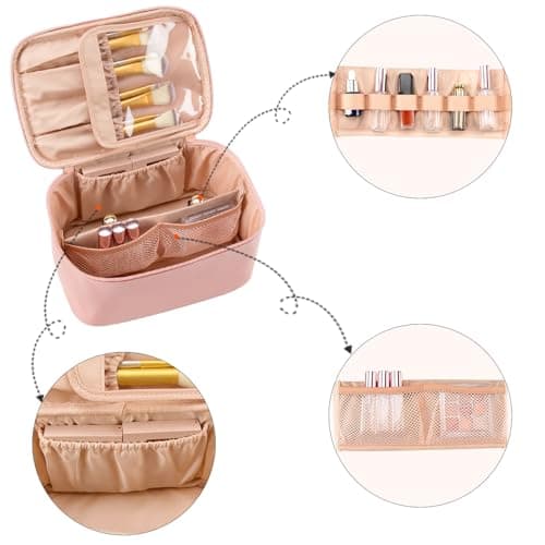 Travel Makeup Bag Portable Cosmetic Bag with Makeup Brushes Organiser Pink — view 4