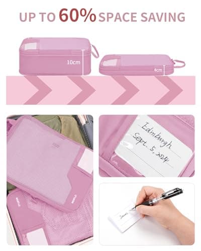 ECOHUB 4pcs Compression Packing Cubes, Suitcases Organiser Bag with Tag, Recycled Travel Bags Organiser for Backpack, Tear-resistant Packing Organiser for Carry On Luggage, Pink (Patent Pending) — view 2