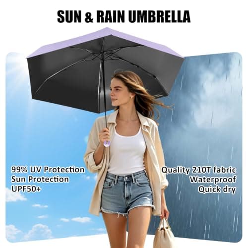 FANSEZQ Sun Umbrella, Mini Travel Umbrella With Case Small Compact Protection Sun Lightweight Tiny Pocket Umbrella — view 5