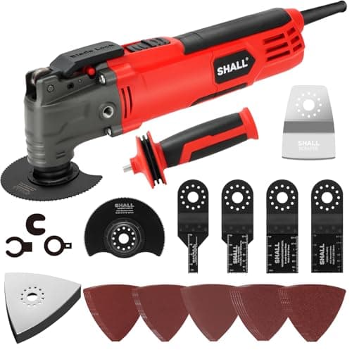 SHALL Oscillating Tool, 300W Oscillating Multitool Kit with 3° Oscillation Angle, Quick Change & Kickback Protection, 6 Variable Speeds, Auxiliary Handle, 40 Pcs Saw Accessories