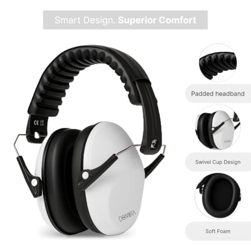 DOMIRA Kids Ear Defenders SNR 26 – Noise Cancelling Ear Muffs for Children, Hearing Protection for School, Travel & Shooting – Lightweight Adjustable Headphones (White) — view 4