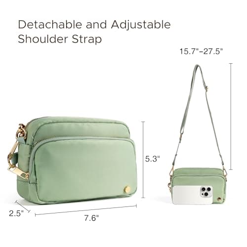 Anti Theft Crossbody Bag for Women, Slash-resistant RFID Blocking Travel Purses, Small Shoulder Bag Handbag, Nylon, Sage Green — view 6