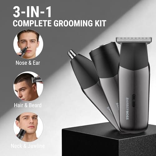 BarberBoss 3-in-1 Men’s Electric Shaver, Travel Trimmer Kit for Men, Beard & Hair Trimmer, Nose & Ear Trimmer, Mini Foil Shaver Head, Male Grooming Set with 5 Guide Combs, QR-2211 — view 2