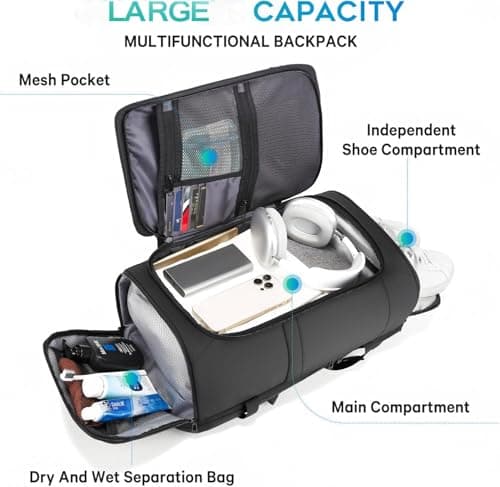 BG FUTURE AESTHETICS Travel Backpack with Shoe Compartment, Weekend Business Hand Luggage, Flight Approved Cabin Luggage, Lightweight and Waterproof for 15.6-17.3 Inch Laptop, Black, L, Business — view 3