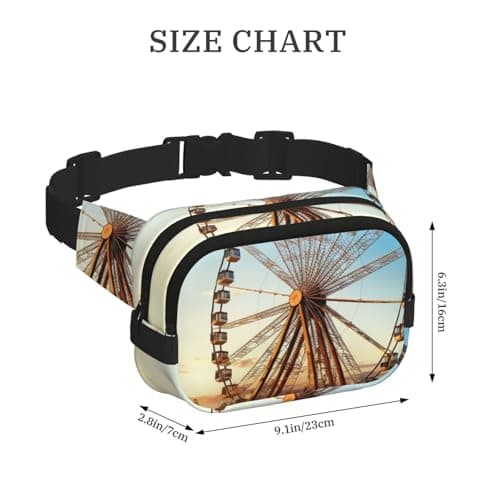 Ferris wheel Fanny Pack for Women Men Travel Wallet Crossbody Bag with 3 Zipper Pockets Waterproof Belt Bag Fashion Small Waist Pack Outdoor Bum Bag Sports Hip Pack — view 4
