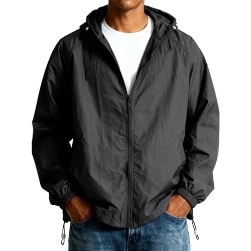 Anbiryeik Men Waterproof Jackets with Hood Lightweight Packable Rain Jacket Softshell Summer Windproof Raincoat Portable Windbreake Outdoor Pullover Top for Hiking Running Cycling Walking Black XL — view 2