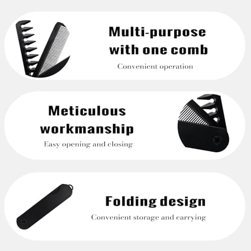 OVBOVA Texture Comb & Wide Tooth Comb Set, 2-Piece Folding Portable Hair Styling Tools for Voluminous Roots & Curls Care, for Men & Women Travel Grooming — view 3