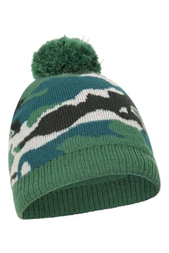Mountain Warehouse Camo Fleece Kids Beanie - Warm Hat Cap - Best for Winter, Travelling, Walking Green ONE