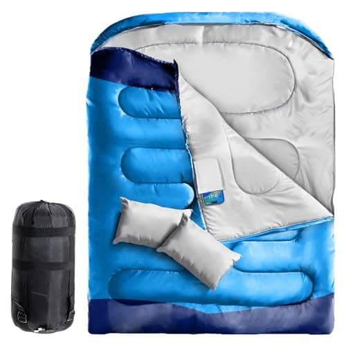 Maraiss 4 Season Double Sleeping Bag, King Size Camping Sleeping Bag for Adults Complete with Pillow and Internal Pocket Suitable for Hiking Indoor Outdoor Activities Blue