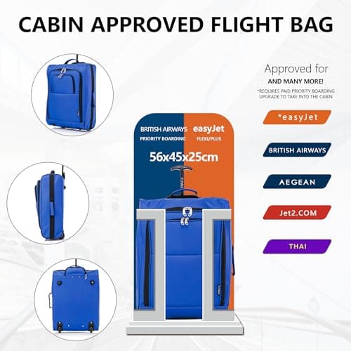 56x45x25 Easyjet Cabin Bag Hand Luggage Approved Cabin Case Lightweight Suitcase Also Approved for BA Jet 2 1.5kg 57L Blue — view 5