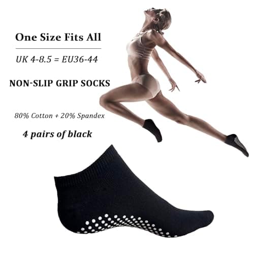 KEYRI Non Slip Yoga Socks Pilates Socks Cotton Yoga Socks for women and men with Grips,Ballet Home Hospital Fitness Sports Socks,Full Toe Ankle Non-Slip Grip Socks,One Size (4 Black) — view 4