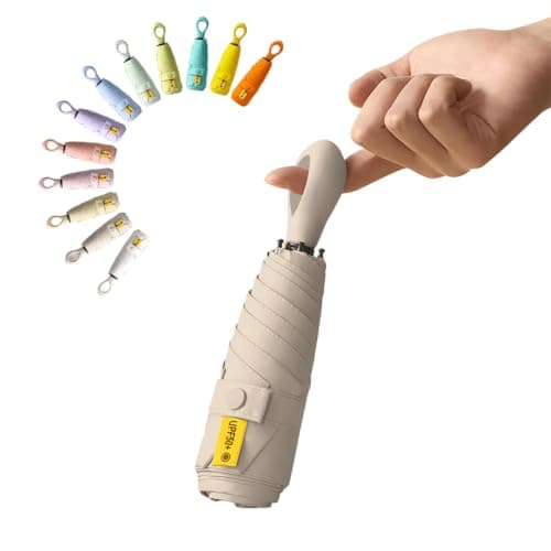 Mini Sun Travel Umbrella Ring handle Coating Layer Fabric Blocking/anti UPF 50 UV Protection 99.9% Compact Folding Purse Umbrella/Lightweight Small Portable Backpack/Rain Sun/Men Women Kids